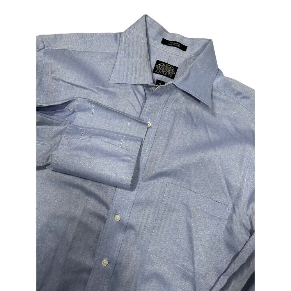 Eagle Platinum Mens Blue‎ Dress Shirt Size 16 Button Up Long Sleeve French Cuff